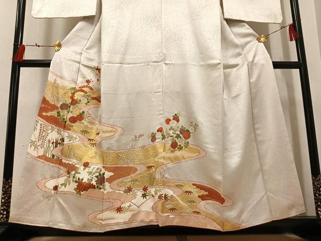 平和屋着物●銀座きしや　訪問着　駒刺繍　草花文　金彩　正絹　逸品　AABI3013ph