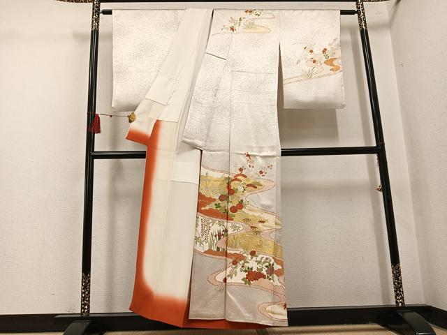 平和屋着物●銀座きしや　訪問着　駒刺繍　草花文　金彩　正絹　逸品　AABI3013ph