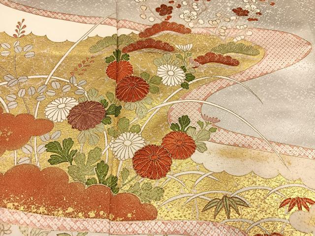 平和屋着物●銀座きしや　訪問着　駒刺繍　草花文　金彩　正絹　逸品　AABI3013ph