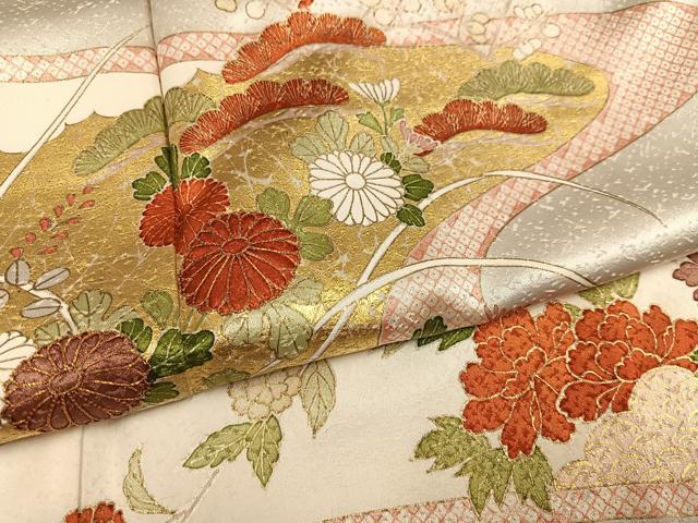 平和屋着物●銀座きしや　訪問着　駒刺繍　草花文　金彩　正絹　逸品　AABI3013ph