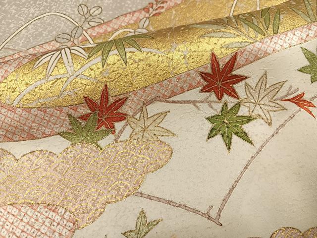 平和屋着物●銀座きしや　訪問着　駒刺繍　草花文　金彩　正絹　逸品　AABI3013ph