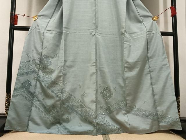 平和屋着物●本場大島紬　訪問着　中国三大刺繍　汕頭刺繍　スワトウ刺繍　花唐草文　正絹　逸品　未使用　AABI3017ph