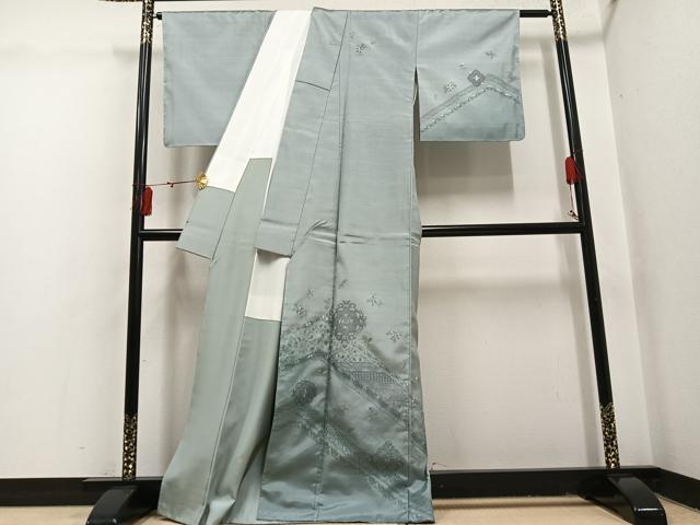 平和屋着物●本場大島紬　訪問着　中国三大刺繍　汕頭刺繍　スワトウ刺繍　花唐草文　正絹　逸品　未使用　AABI3017ph