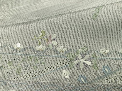 平和屋着物●本場大島紬　訪問着　中国三大刺繍　汕頭刺繍　スワトウ刺繍　花唐草文　正絹　逸品　未使用　AABI3017ph