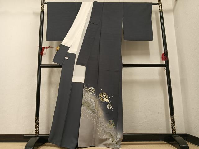 平和屋着物●螺鈿作家　藤本隆士　訪問着　螺鈿　兎　千鳥　阿吽庵　金銀彩　正絹　逸品　AABI3018ph