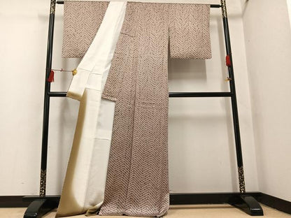 平和屋着物●上質な小紋　藤娘きぬたや・杢目絞り　正絹　逸品　AABI3019ph