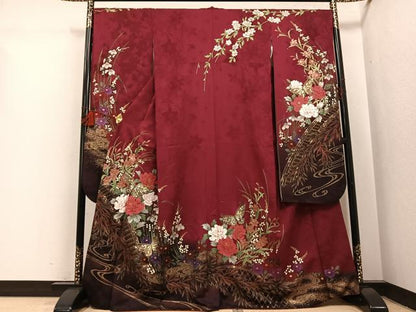 平和屋着物●豪華振袖　花蝶文　暈し染め　金銀彩　正絹　逸品　AABI3025ph