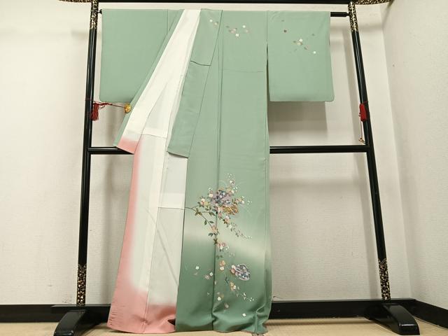 平和屋着物●訪問着　友禅　作家物　貝合わせ枝花文　暈し染め　正絹　逸品　AABI3026ph