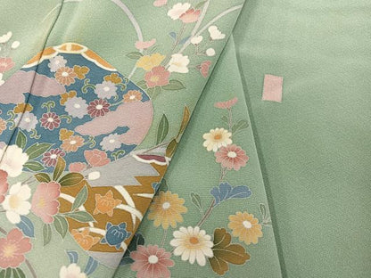 平和屋着物●訪問着　友禅　作家物　貝合わせ枝花文　暈し染め　正絹　逸品　AABI3026ph