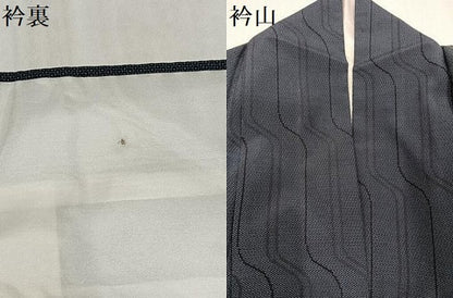 平和屋着物●お召　140亀甲　変わり間道　正絹　逸品　AABI3029ph