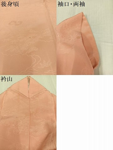 平和屋着物●上質な色無地　風景草花地紋　一斤染色　正絹　逸品　AABI3032ph