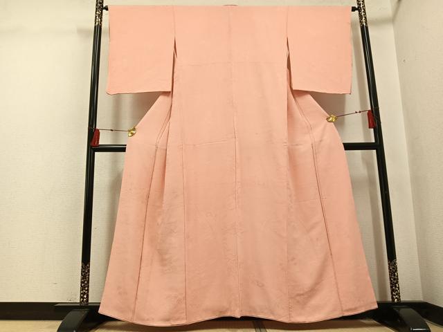 平和屋着物●上質な色無地　風景草花地紋　一斤染色　正絹　逸品　AABI3032ph