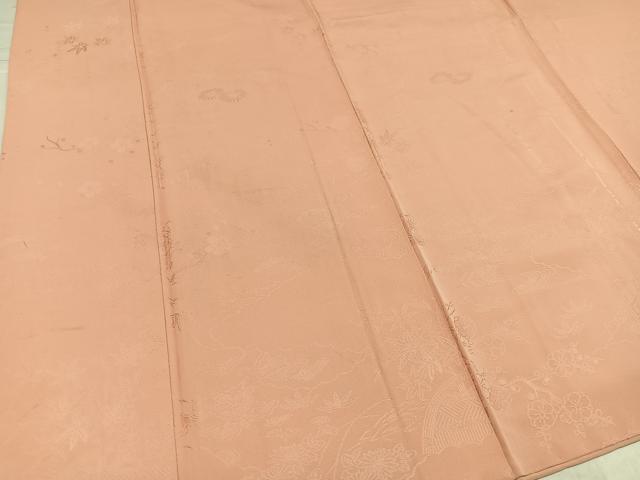 平和屋着物●上質な色無地　風景草花地紋　一斤染色　正絹　逸品　AABI3032ph