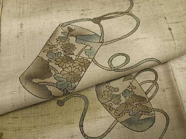 平和屋着物●訪問着　生紬　作家物　手描き　器物草花文　暈し染め　金彩　正絹　逸品　AABI3035ph