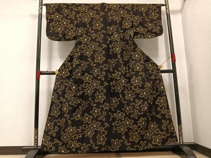 平和屋着物●久留米絣　単衣　花尽くし　綿　逸品　AABI3036ph