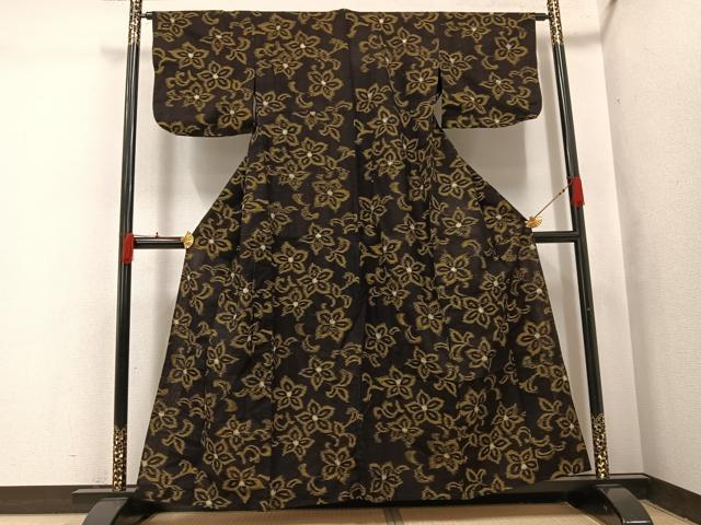 平和屋着物●久留米絣　単衣　花尽くし　綿　逸品　AABI3036ph
