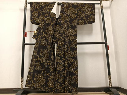 平和屋着物●久留米絣　単衣　花尽くし　綿　逸品　AABI3036ph