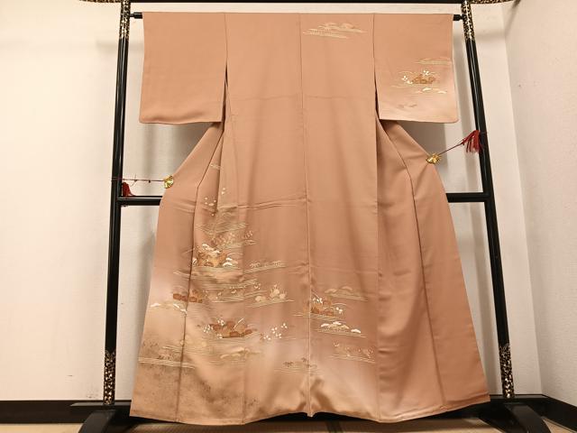 平和屋着物●訪問着　友禅　刺繍　草花文　暈し染め　金彩　ゑり善扱い　正絹　逸品　AABI3040ph