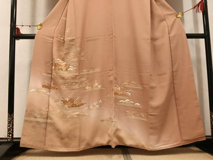 平和屋着物●訪問着　友禅　刺繍　草花文　暈し染め　金彩　ゑり善扱い　正絹　逸品　AABI3040ph