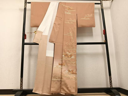 平和屋着物●訪問着　友禅　刺繍　草花文　暈し染め　金彩　ゑり善扱い　正絹　逸品　AABI3040ph