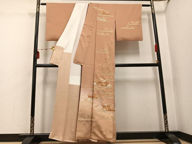 平和屋着物●訪問着　友禅　刺繍　草花文　暈し染め　金彩　ゑり善扱い　正絹　逸品　AABI3040ph