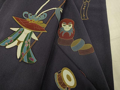平和屋着物●世界的人形師　辻村寿三郎　ジュサブロー　訪問着　手描き　玩具文　金彩　正絹　逸品　AABI3041ph