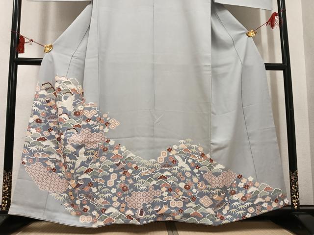 平和屋着物●豪華色留袖　友禅　刺繍　松竹梅飛鶴吉祥宝尽くし　暈し染め　正絹　逸品　AABI3043ph