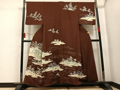 平和屋着物●訪問着　友禅　浜松風景船文　正絹　逸品　未使用　AABI3045ph