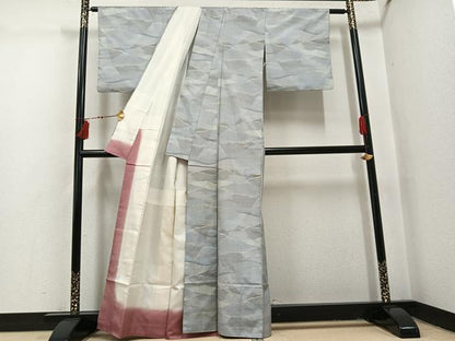 平和屋着物●本場大島紬　白大島　カタス9マルキ　流水文　正絹　逸品　AABI3047ph