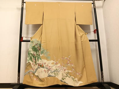 平和屋着物●豪華色留袖　刺繍　飛鳥鴛鴦草花文　金彩　正絹　逸品　AABI3048ph