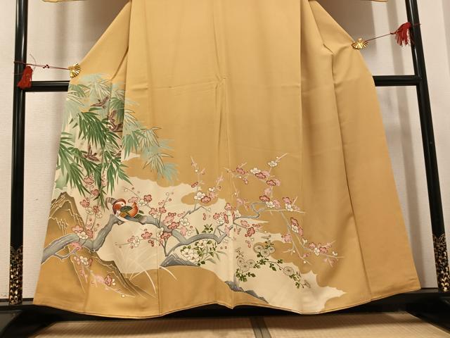 平和屋着物●豪華色留袖　刺繍　飛鳥鴛鴦草花文　金彩　正絹　逸品　AABI3048ph