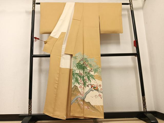 平和屋着物●豪華色留袖　刺繍　飛鳥鴛鴦草花文　金彩　正絹　逸品　AABI3048ph