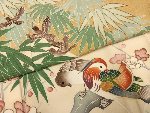 平和屋着物●豪華色留袖　刺繍　飛鳥鴛鴦草花文　金彩　正絹　逸品　AABI3048ph