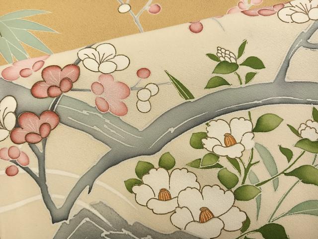 平和屋着物●豪華色留袖　刺繍　飛鳥鴛鴦草花文　金彩　正絹　逸品　AABI3048ph