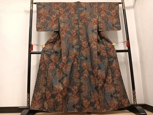 平和屋着物●本場大島紬　一元絣　吉祥草花文　正絹　逸品　未使用　AABI3049ph