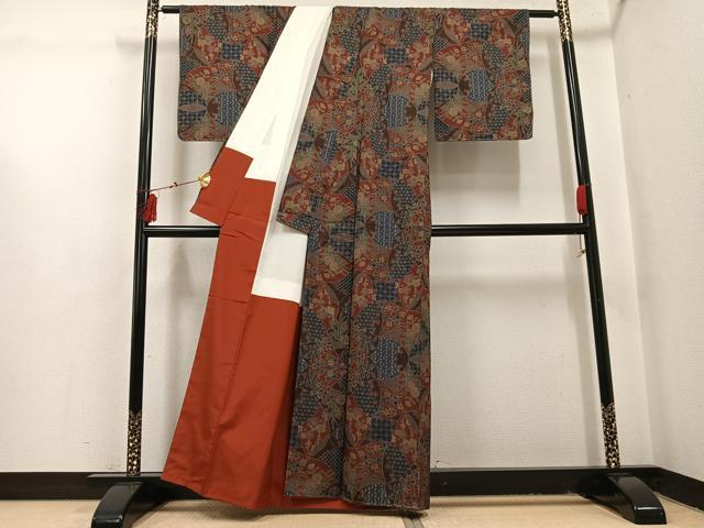 平和屋着物●本場大島紬　一元絣　吉祥草花文　正絹　逸品　未使用　AABI3049ph