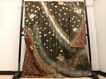 平和屋着物●豪華振袖　立波舞蝶文　暈し染め　金銀彩　正絹　逸品　AABI3056ph