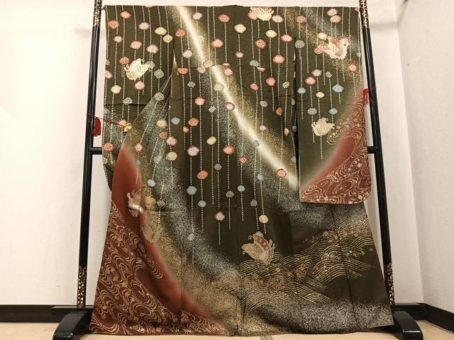 平和屋着物●豪華振袖　立波舞蝶文　暈し染め　金銀彩　正絹　逸品　AABI3056ph