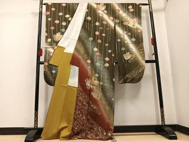 平和屋着物●豪華振袖　立波舞蝶文　暈し染め　金銀彩　正絹　逸品　AABI3056ph