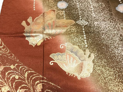 平和屋着物●豪華振袖　立波舞蝶文　暈し染め　金銀彩　正絹　逸品　AABI3056ph