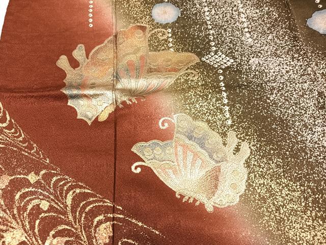平和屋着物●豪華振袖　立波舞蝶文　暈し染め　金銀彩　正絹　逸品　AABI3056ph