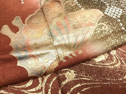 平和屋着物●豪華振袖　立波舞蝶文　暈し染め　金銀彩　正絹　逸品　AABI3056ph
