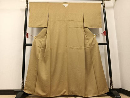 平和屋着物●上質な色無地　草花地紋　榛色　正絹　逸品　未使用　AABI3057ph