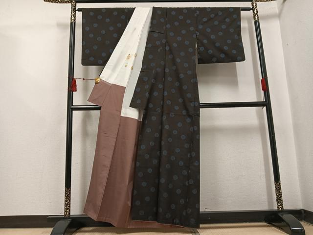 平和屋着物●本場大島紬　割込み絣　地空き　丸文　正絹　逸品　AABI3062ph