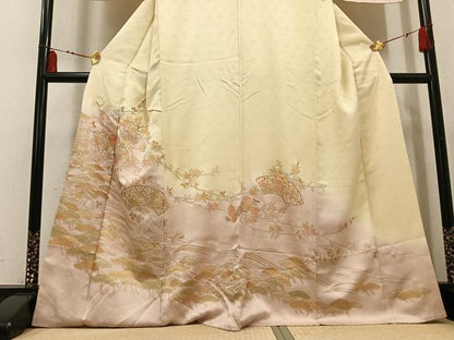平和屋着物●訪問着　地紙枝花文　暈し染め　金彩　三越扱い　正絹　逸品　未使用　AABI3067ph