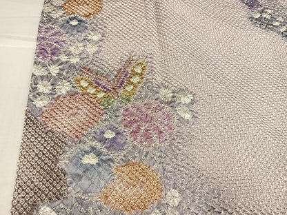 平和屋着物●訪問着　総絞り　花蝶文　染の近江　正絹　逸品　AABI3068ph
