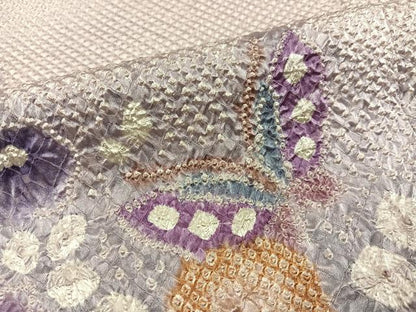 平和屋着物●訪問着　総絞り　花蝶文　染の近江　正絹　逸品　AABI3068ph