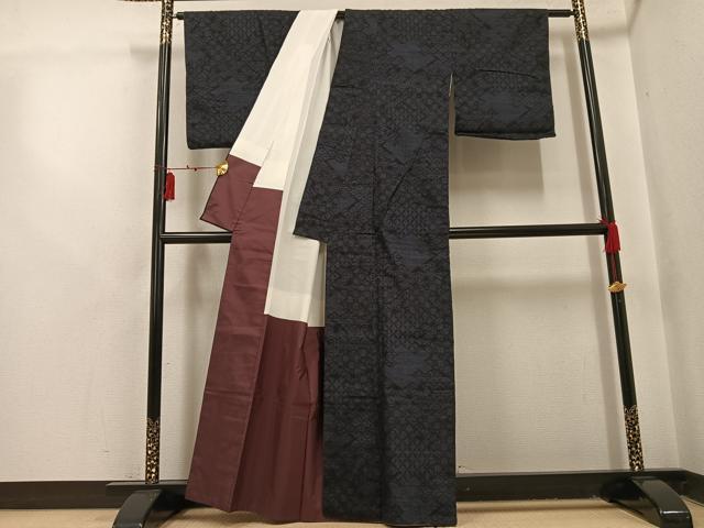 平和屋着物●本場結城紬　重要無形文化財　100亀甲　吉祥文　正絹　逸品　AABI3069ph