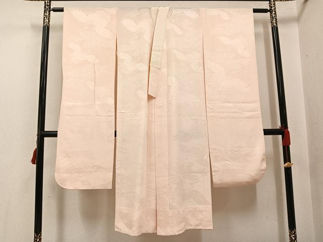 平和屋着物●振袖用長襦袢　無双仕立て　群れ鶴地紋　正絹　逸品　AABI3070ph