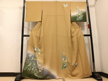 平和屋着物●訪問着　螺鈿　雪輪群れ鶴枝花文　暈し染め　金銀彩　正絹　逸品　AABI3078ph